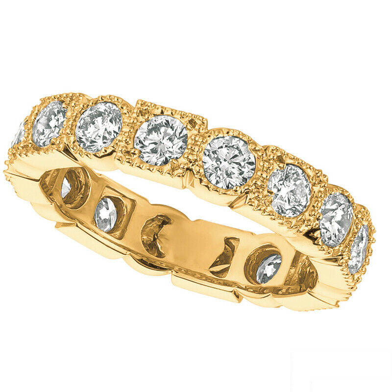 2.30 Carat Natural Diamond Eternity Ring Band G SI 14K Yellow Gold 4 mm width