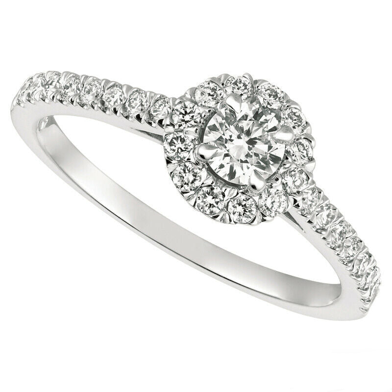 0.61 Carat Natural Diamond Engagement Ring G SI 14K White Gold