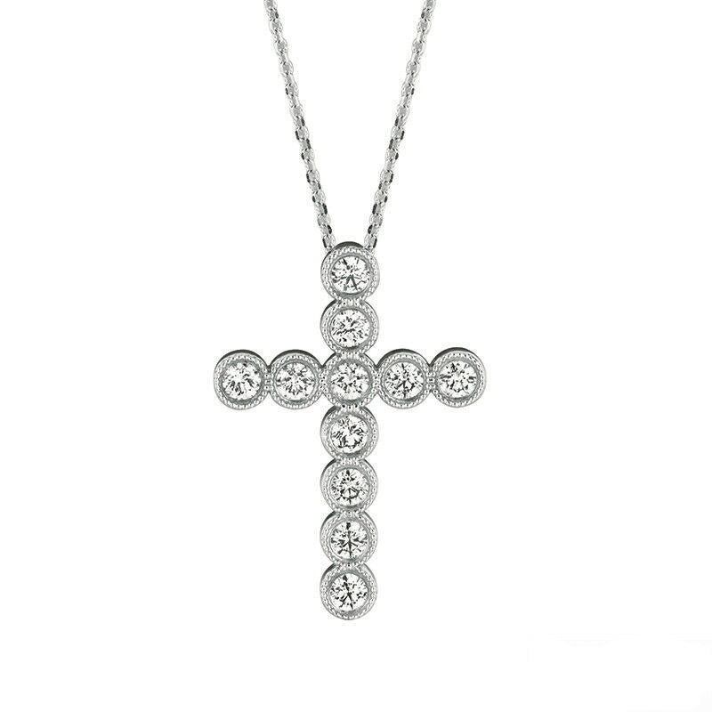 0.34 Carat Natural Diamond Cross Necklace 14K White Gold G SI