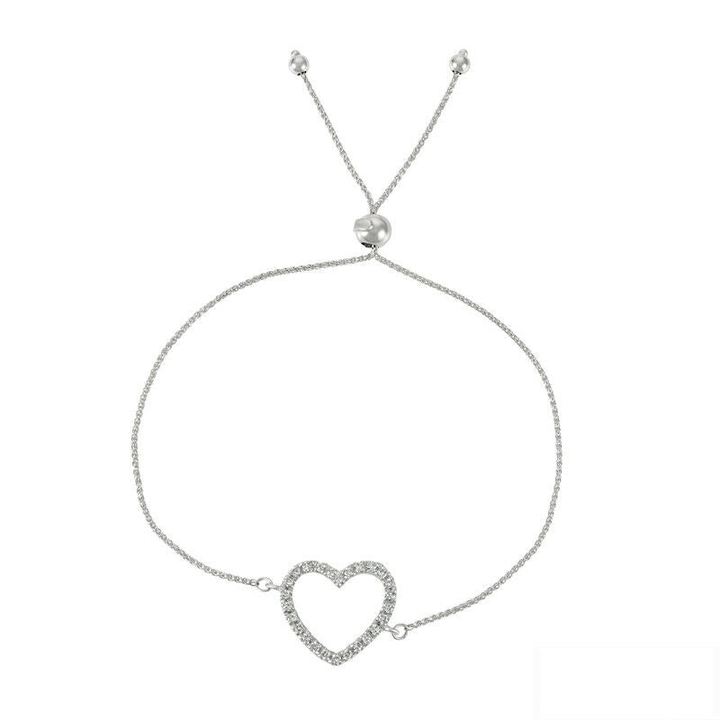 0.25 Carat Diamond Bolo Heart Bracelet G SI 14K White Gold 7'' adjustable