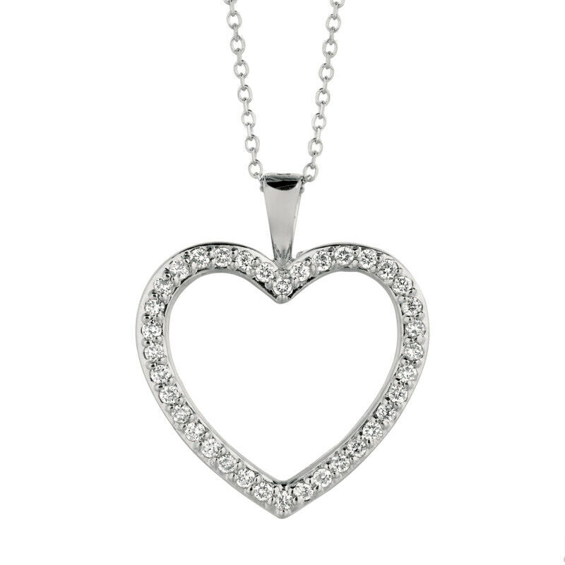 0.33 Carat Natural Diamond Heart Necklace G SI 14K White Gold 18'' chain