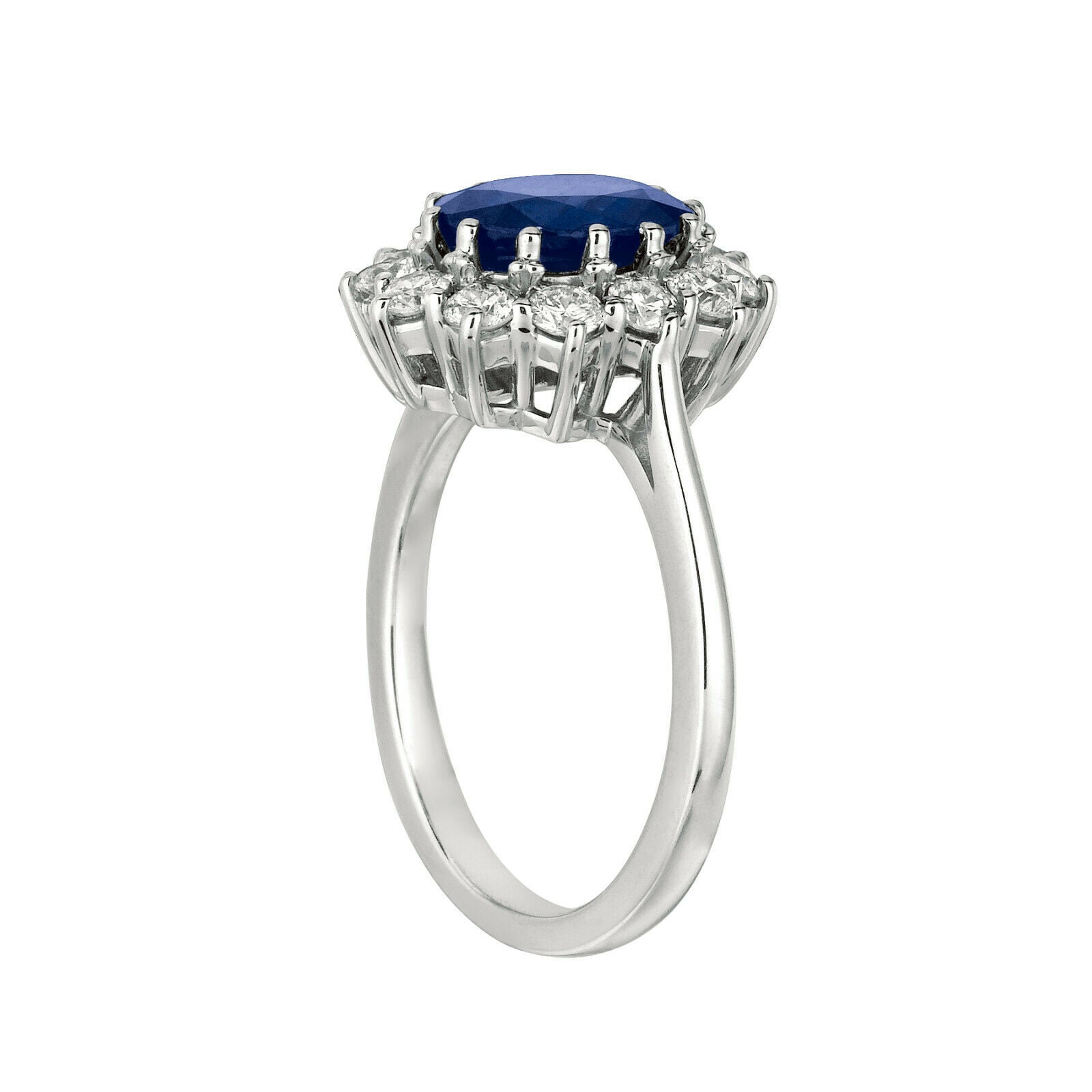 Princess Diana Inspired 3.55 Carat Natural Diamond and Sapphire Oval Ring G SI 14K White Gold