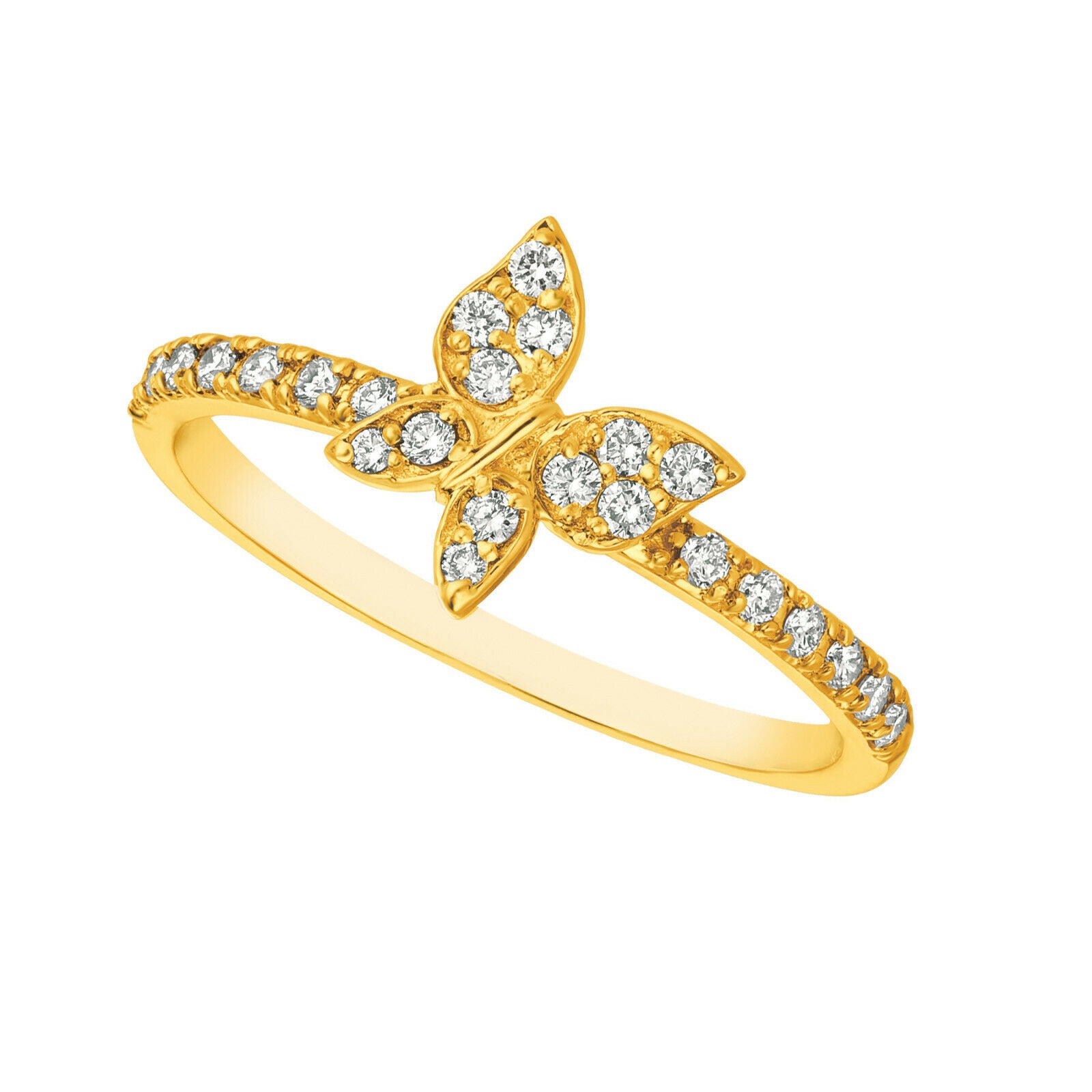 0.25 Carat Natural Diamond Butterfly Ring G SI 14K Yellow Gold