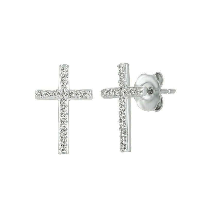 0.20 Carat Natural Diamond Cross Earrings G SI 14K White Gold