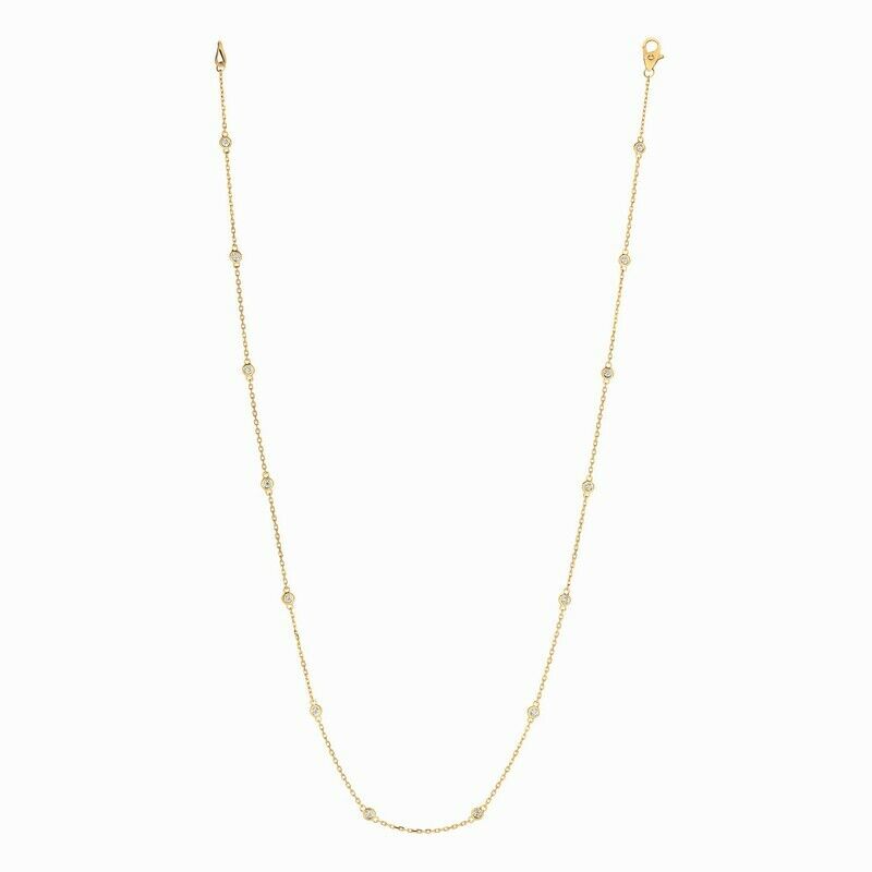0.75 Carat Diamond by the Yard Necklace G SI 14K Yellow Gold 14 stones 20 inch