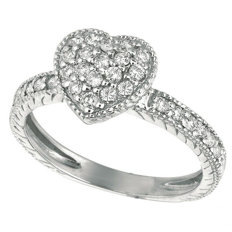 0.50 Carat Natural Diamond Heart Ring G SI 14K White Gold