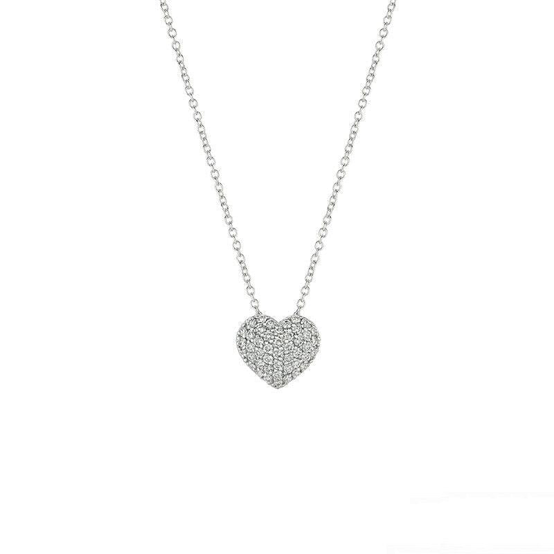 0.50 Carat Natural Diamond Heart Necklace Pendant 14K White Gold G SI 18''