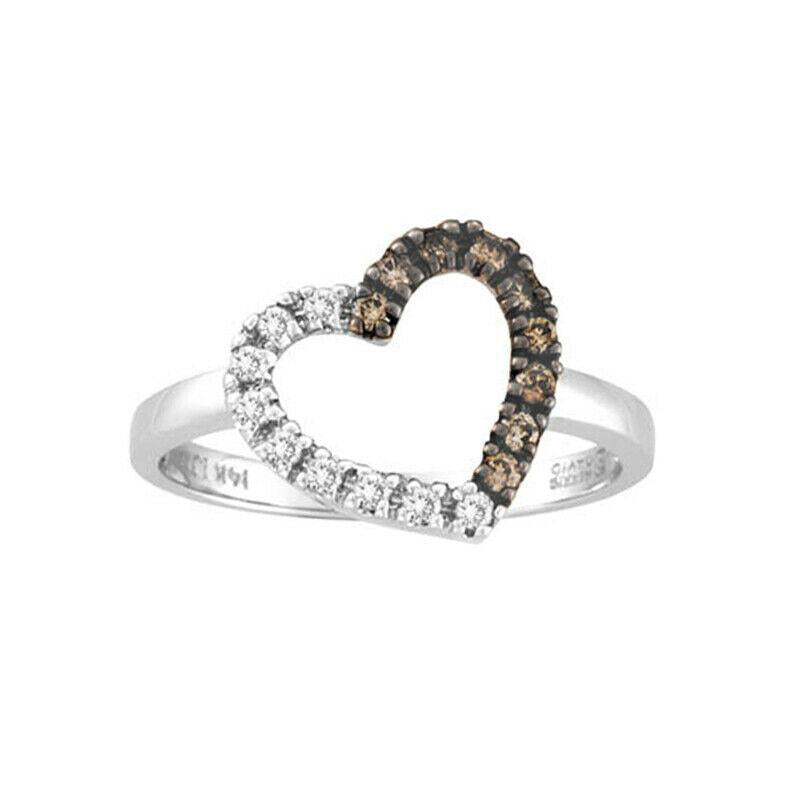 0.25 Carat Champagne and White Diamond Heart Ring Band 14K White Gold