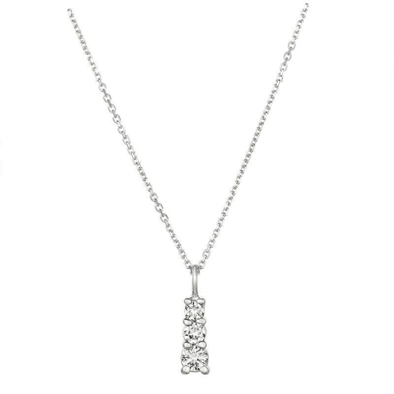 0.40 CT Natural Diamond 3 Stone Necklace Pendant 14K White Gold G SI 18''