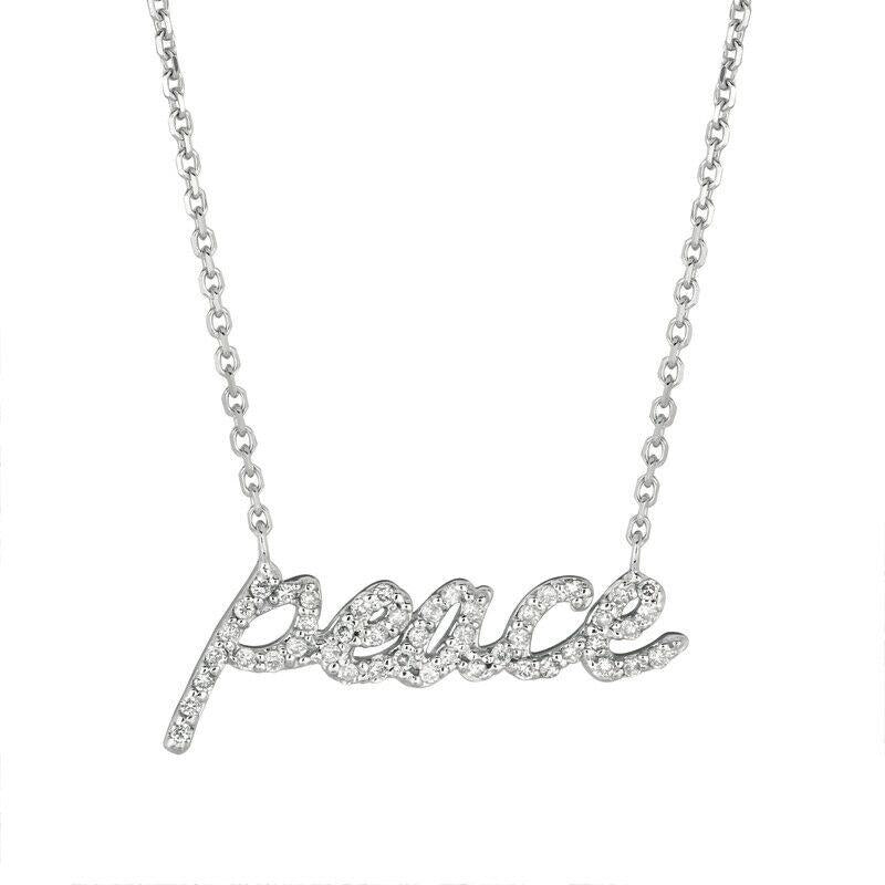 0.26 Carat Natural Diamond Peace Necklace Pendant 14K White Gold 18'' chain