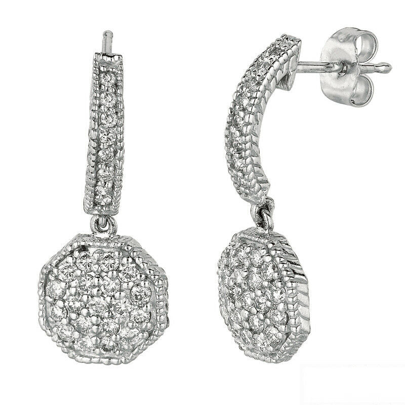 0.66 Carat Natural Diamond Drop Earrings G SI 14K White Gold