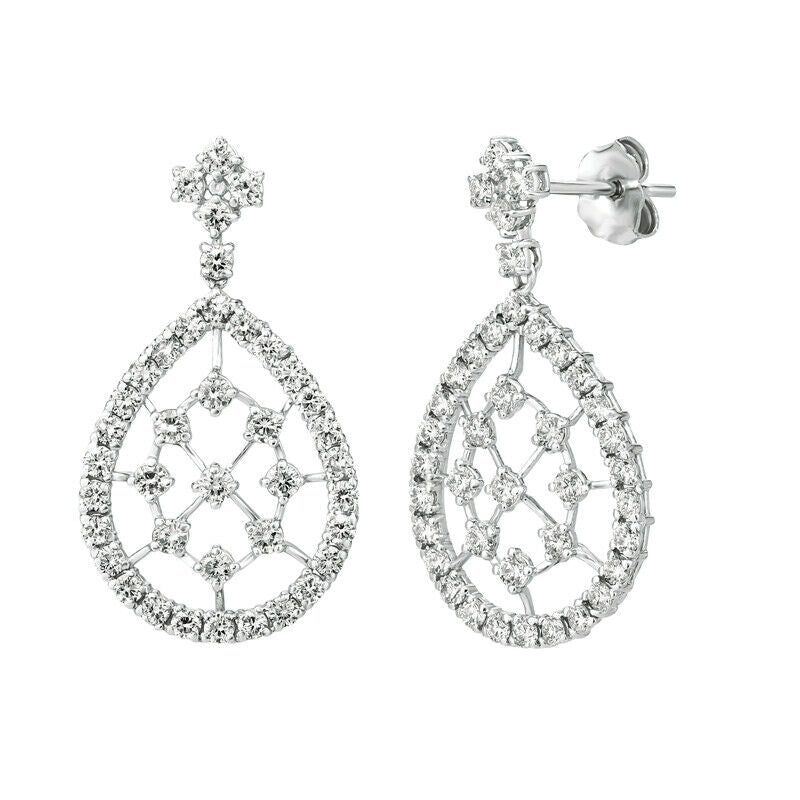 2.00 Carat Natural Diamond Drop Earrings G SI 14K White Gold 1.13''