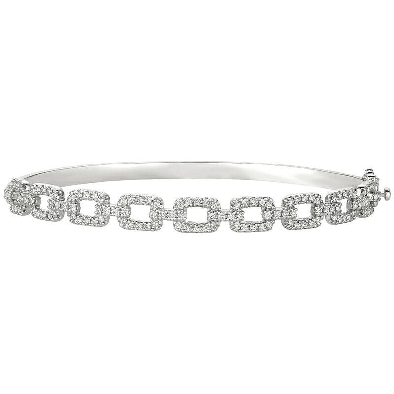 1.00 Carat Natural Diamond Bangle Chain Style Bracelet 14K White Gold