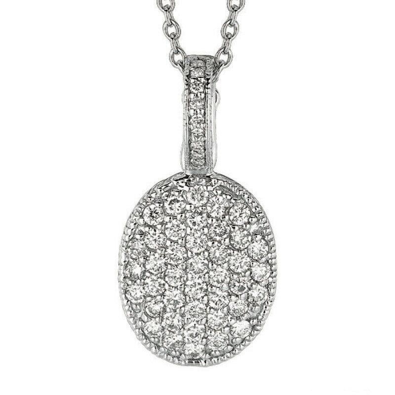 1.35 Carat Natural Diamond Oval Necklace 14K White Gold
