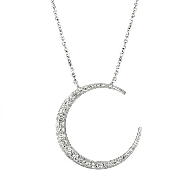 0.50 Carat Natural Diamond Crescent Moon Necklace 14K White Gold G SI