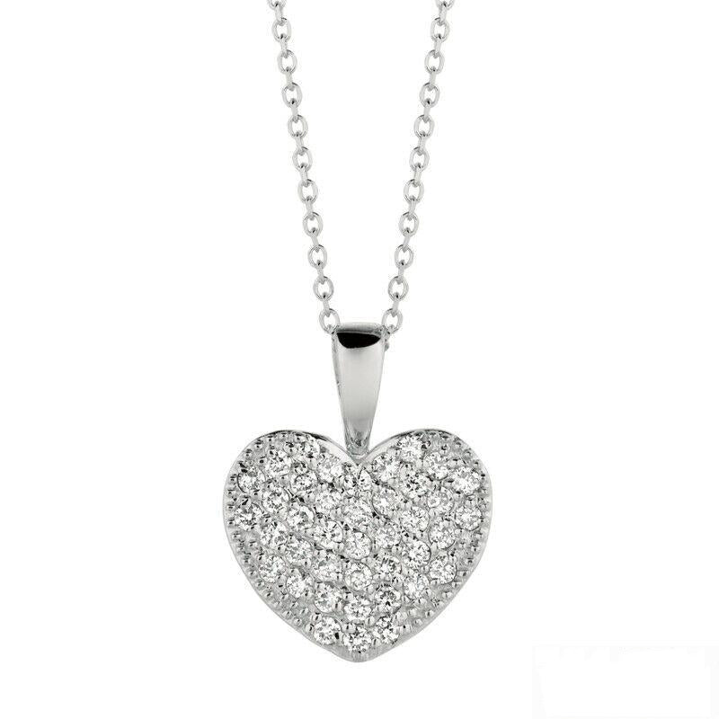 0.40 Carat Natural Diamond Heart Necklace Pendant 14K White Gold G SI 18''