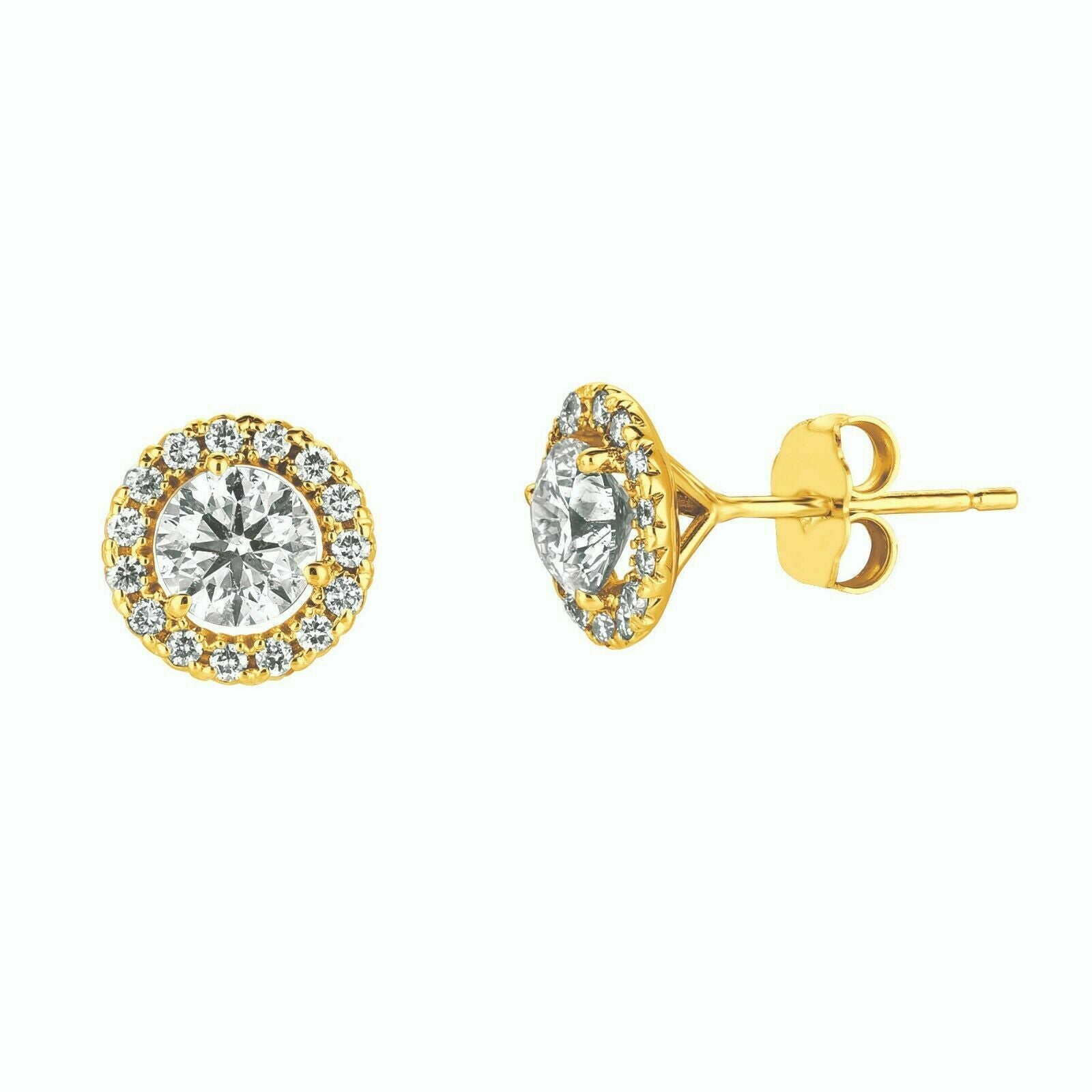 0.50 Carat Natural Diamond Halo Earrings G SI 14K Yellow Gold