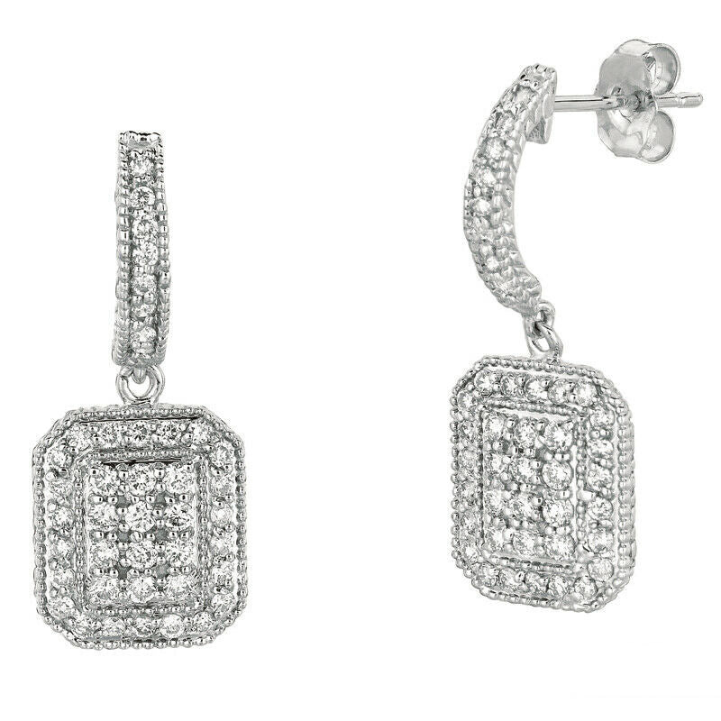 1.00 Carat Natural Diamond Drop Earrings G SI 14K White Gold