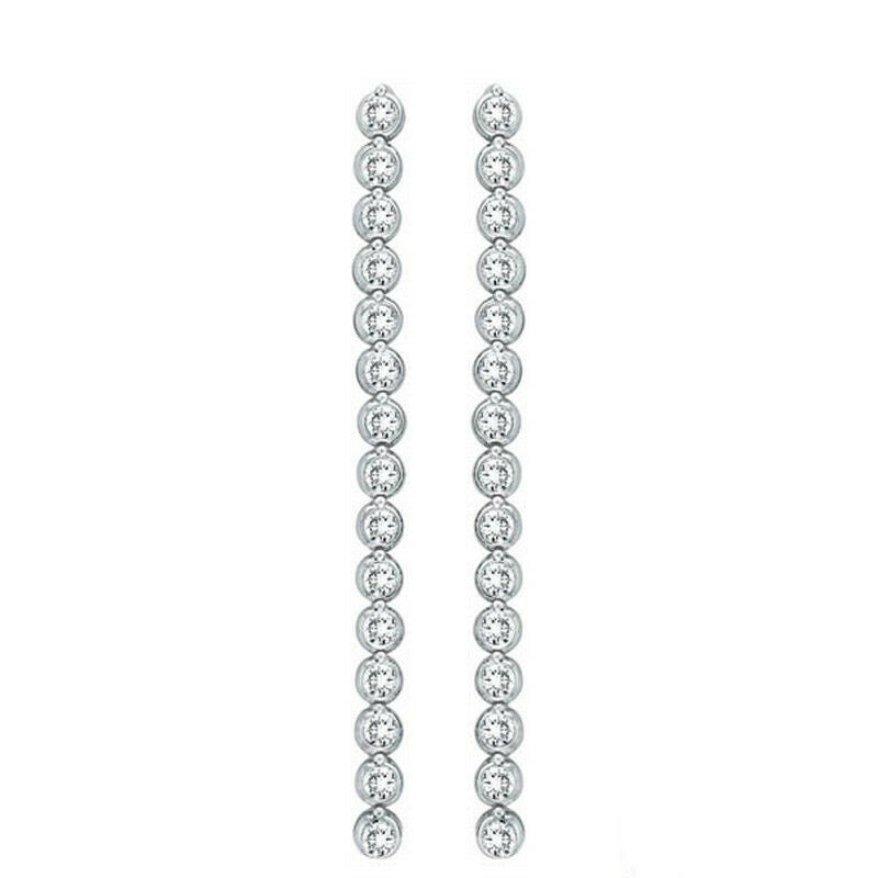 1.11 Carat Natural Diamond Bezel Drop Earrings G SI 14K White Gold