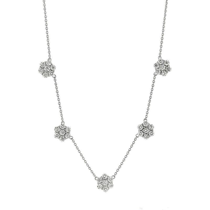 4.04 Carat Diamond Cluster Flower Necklace G SI 14K White Gold 18'' chain