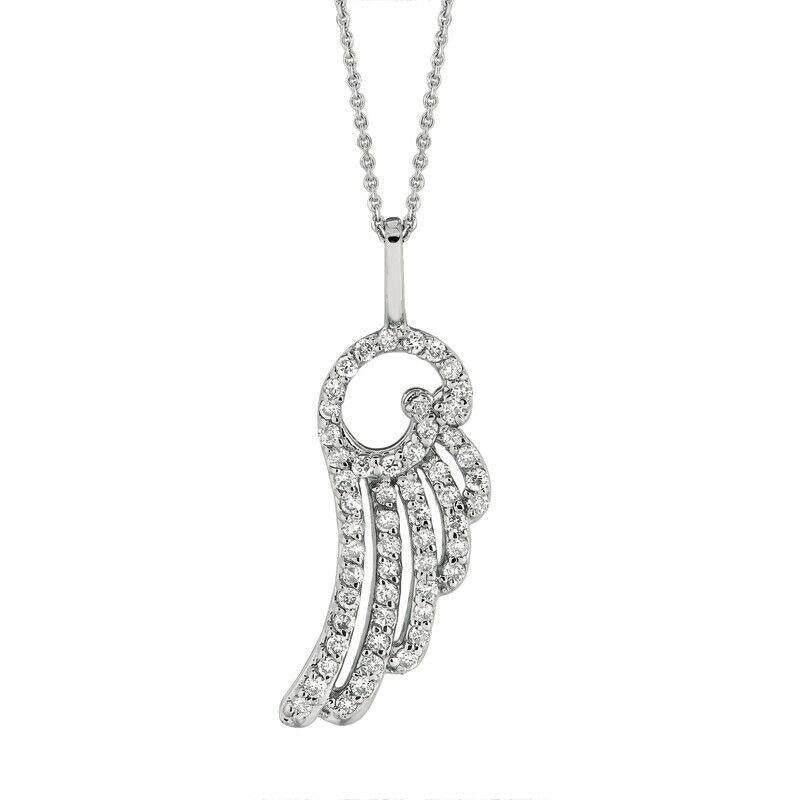 0.28 CT Natural Diamond Angel Wing Necklace Pendant 14K White Gold G SI 18''