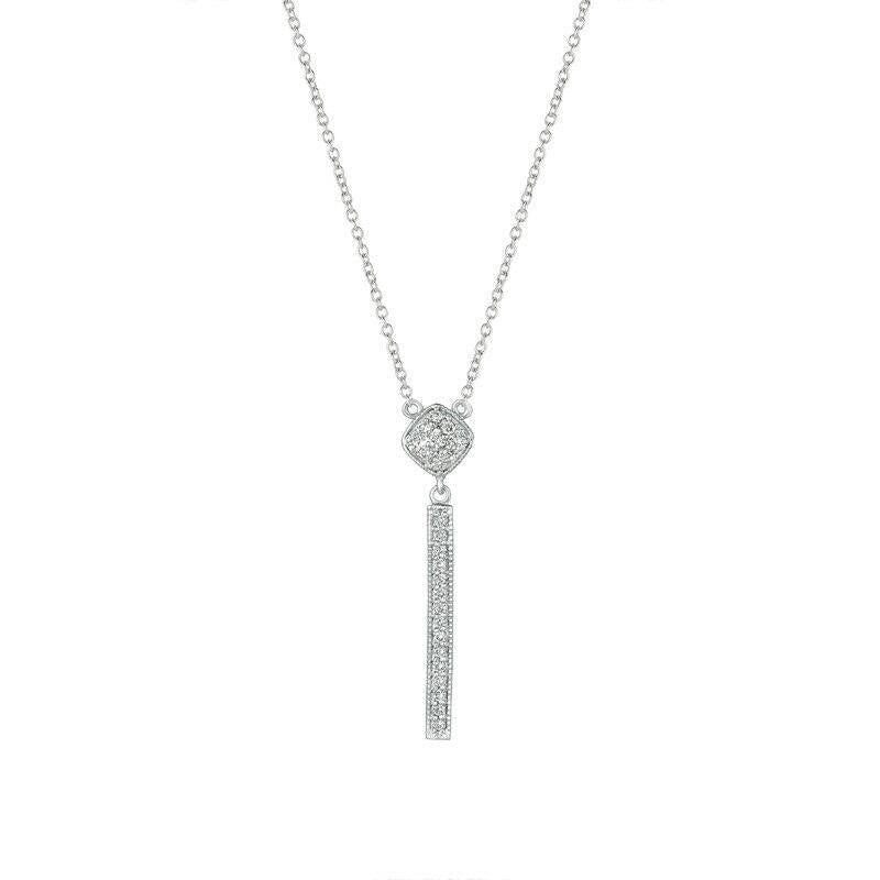 0.30 Carat Natural Diamond Bar Drop Necklace 14K White Gold G SI 18 inches chain
