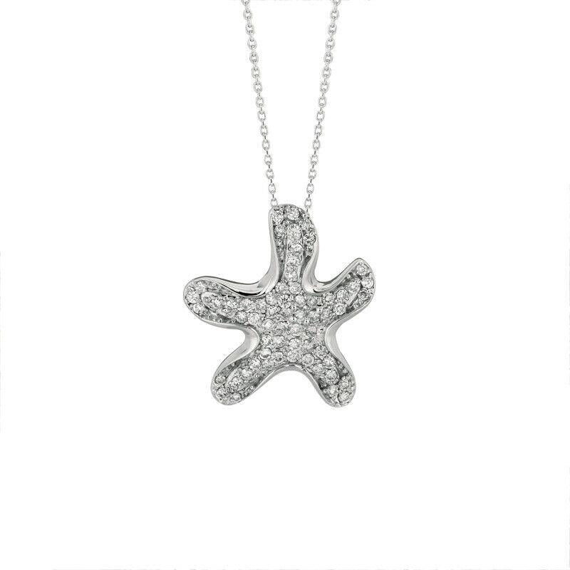 0.62 Carat Natural Diamond Starfish Necklace 14K White Gold