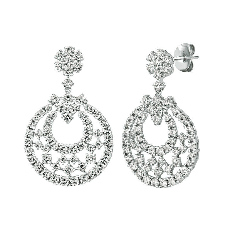 2.75 Carat Natural Diamond Drop Earrings G SI 14K White Gold 1.19''