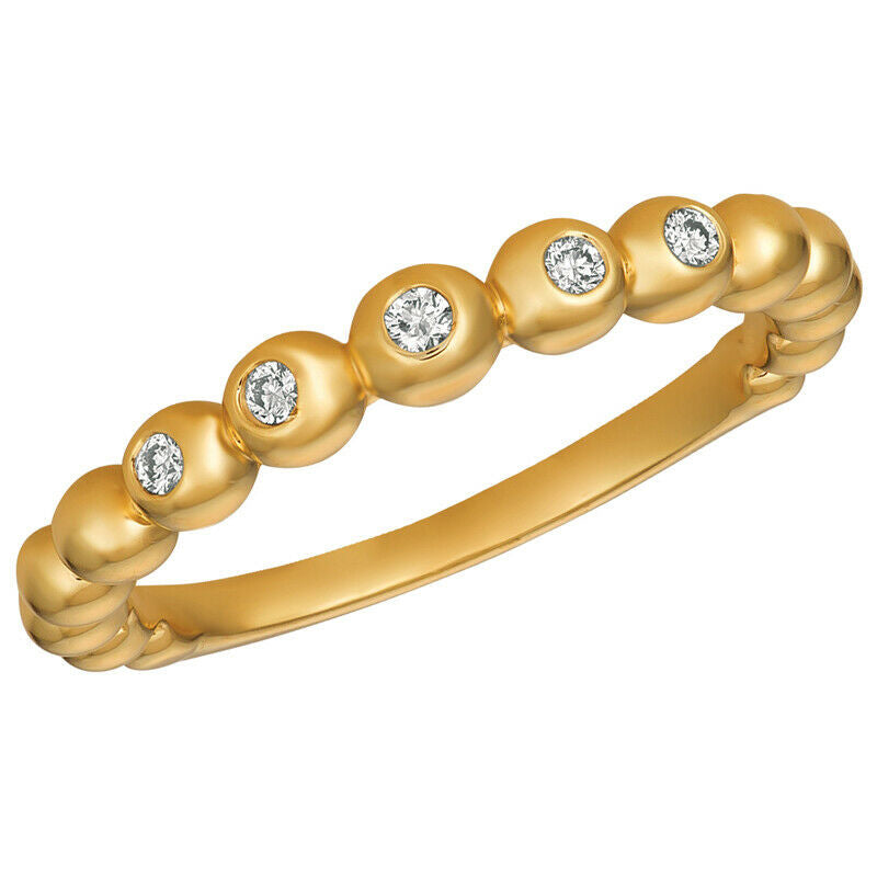 0.10 Carat Natural 5 Stone Bezel Diamond Ring Band 14K White Gold