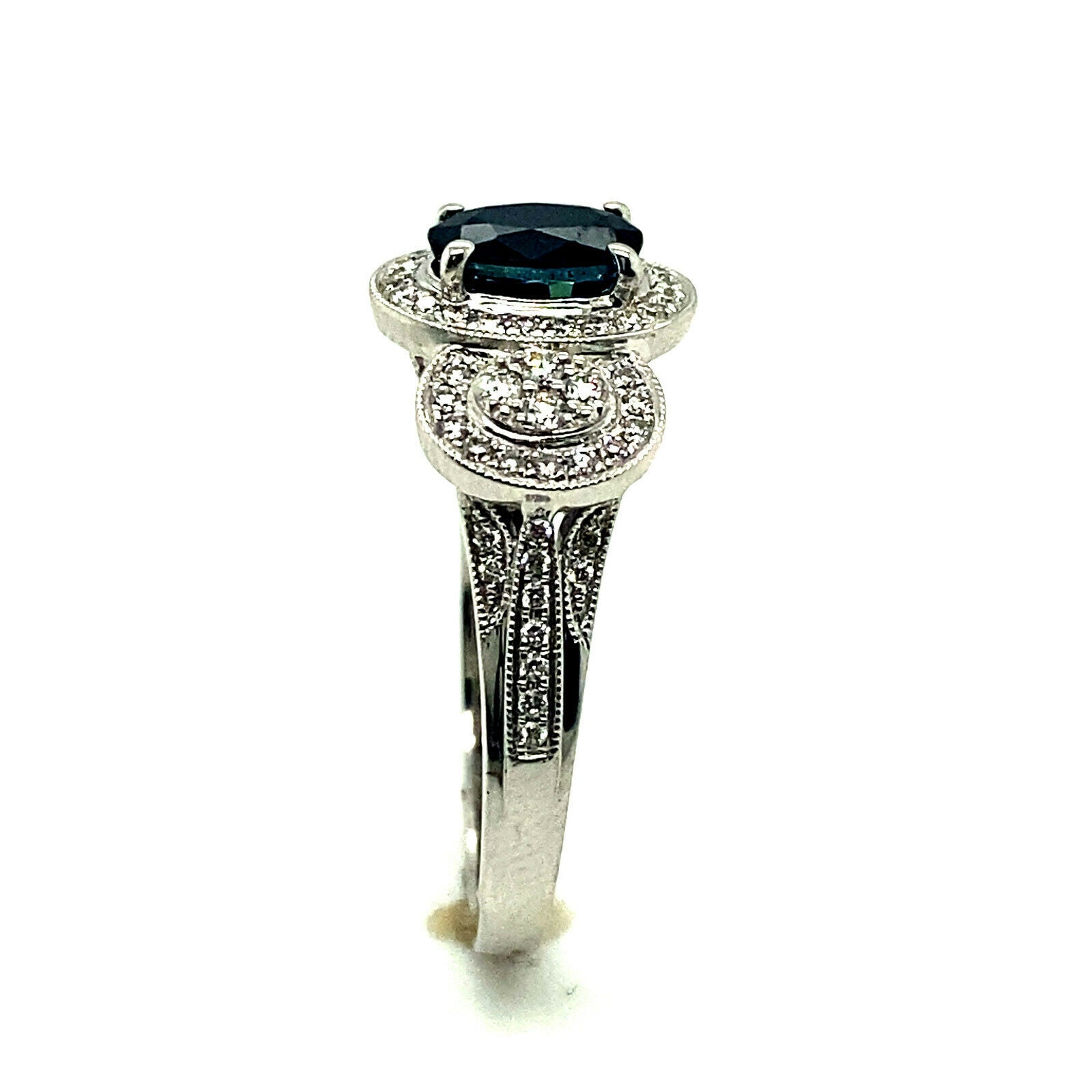 1.92 Carat Natural Diamond & Sapphire Engagement Ring F VS 18K White Gold