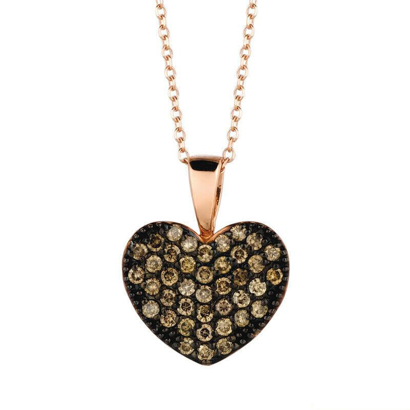 0.40 Carat Champagne Diamond Heart Necklace 14K White Gold 18'' chain