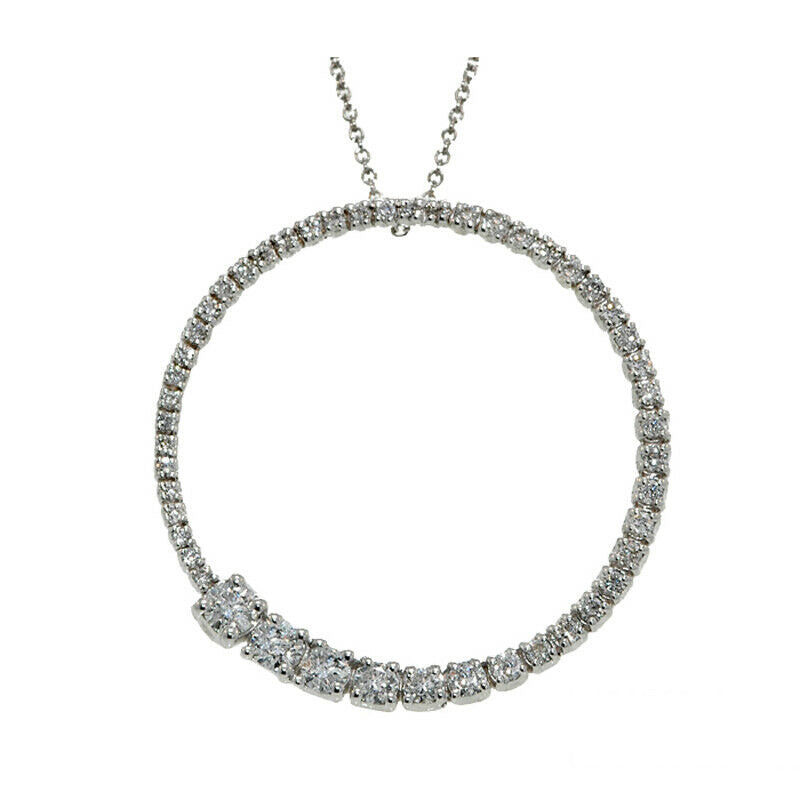 1.52 Carat Natural Diamond Circle Pendant Necklace 14K White Gold