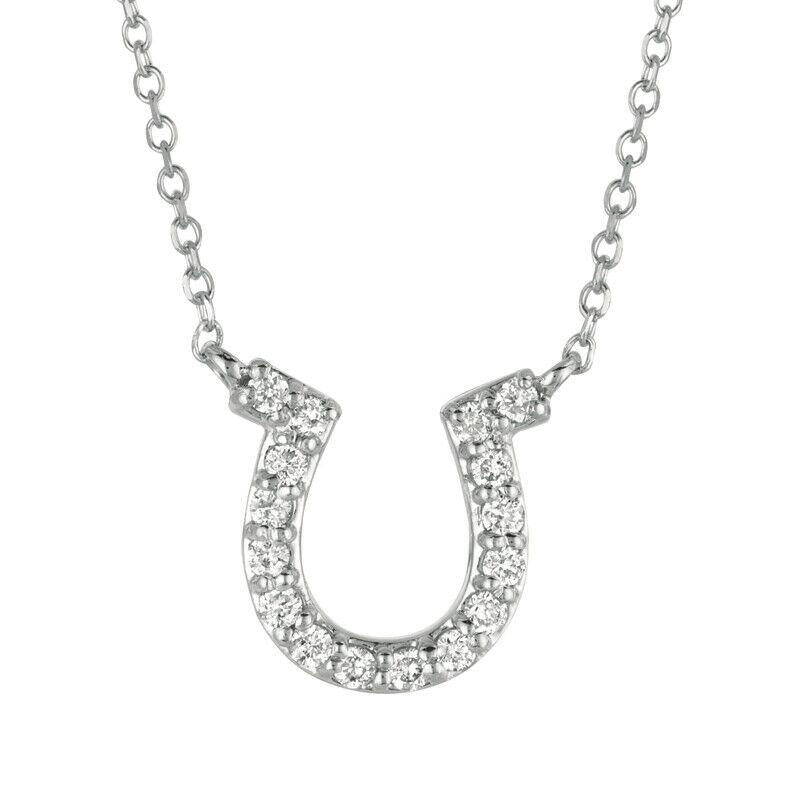 0.15 Ct Natural Diamond Horseshoe Necklace Pendant 14K White Gold G SI 18''