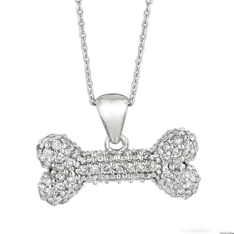 0.80 Carat Natural Diamond Bone Necklace 14K White Gold G SI 18 inches chain