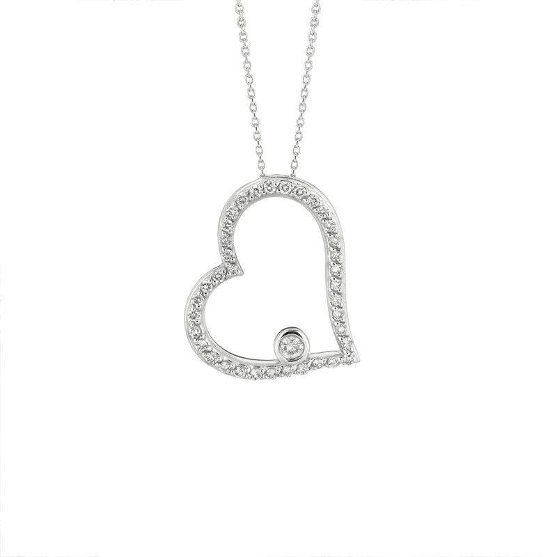 0.50 Carat Natural Diamond Large Heart Necklace Pendant 14K White Gold