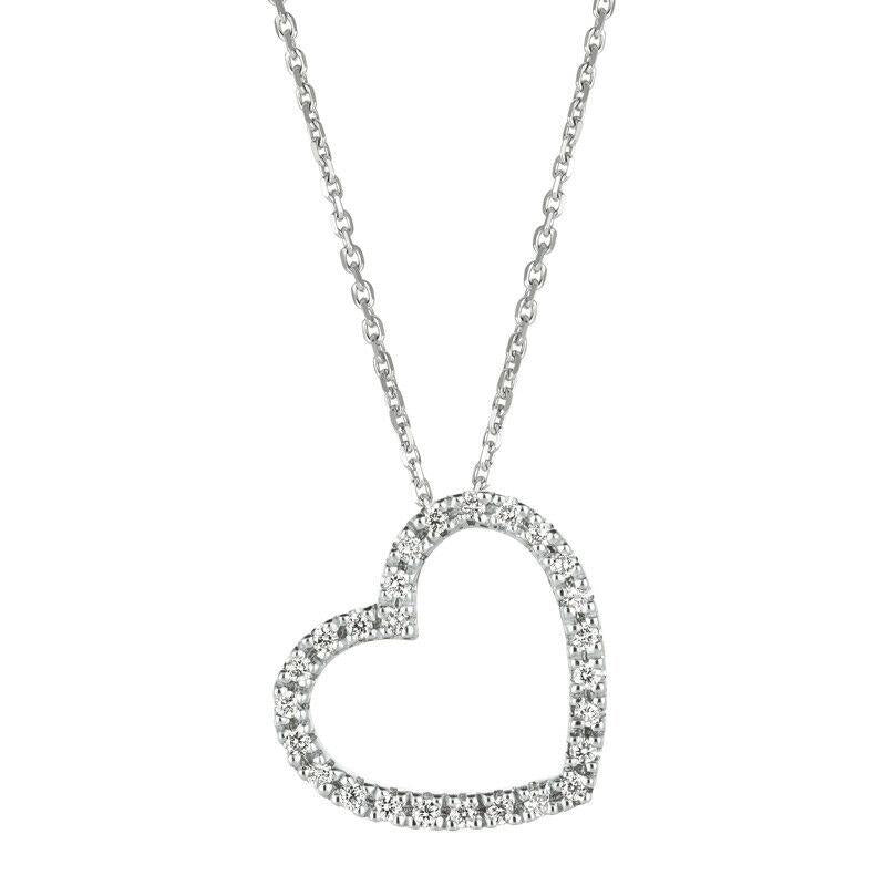 0.25 Carat Natural Diamond Heart Necklace Pendant 14K White Gold G SI 18''