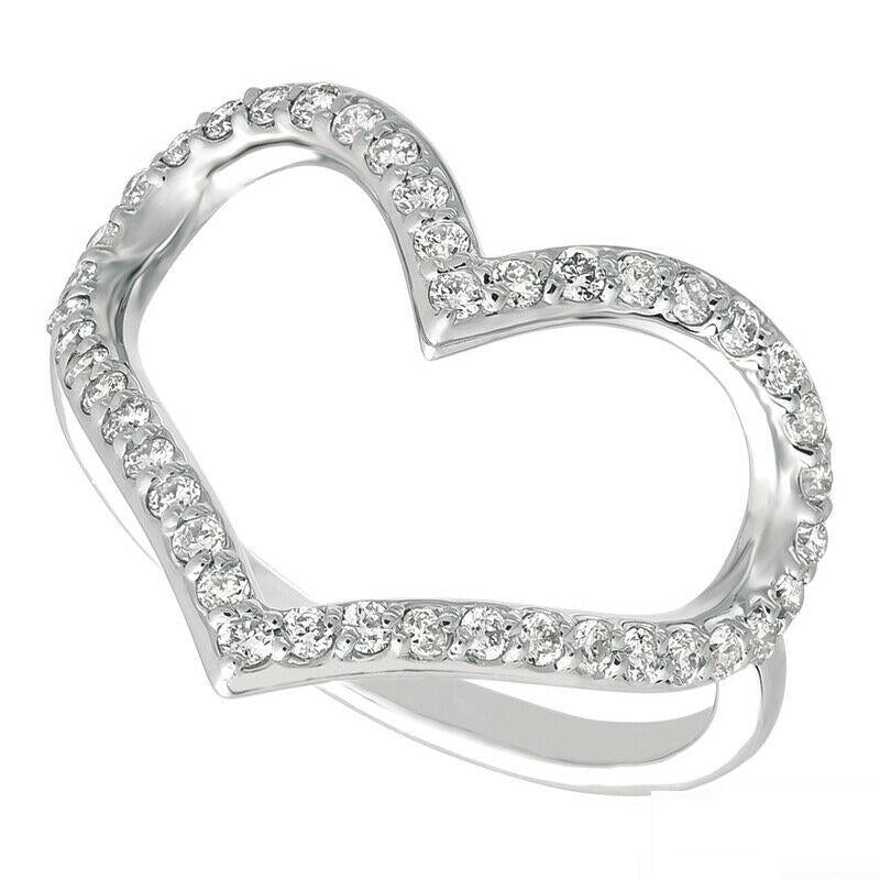 0.42 Carat Natural Diamond Heart Ring Band G SI 14K White Gold