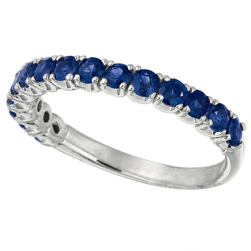 1.10 Carat Natural Blue Sapphire Ring Band 14K White Gold