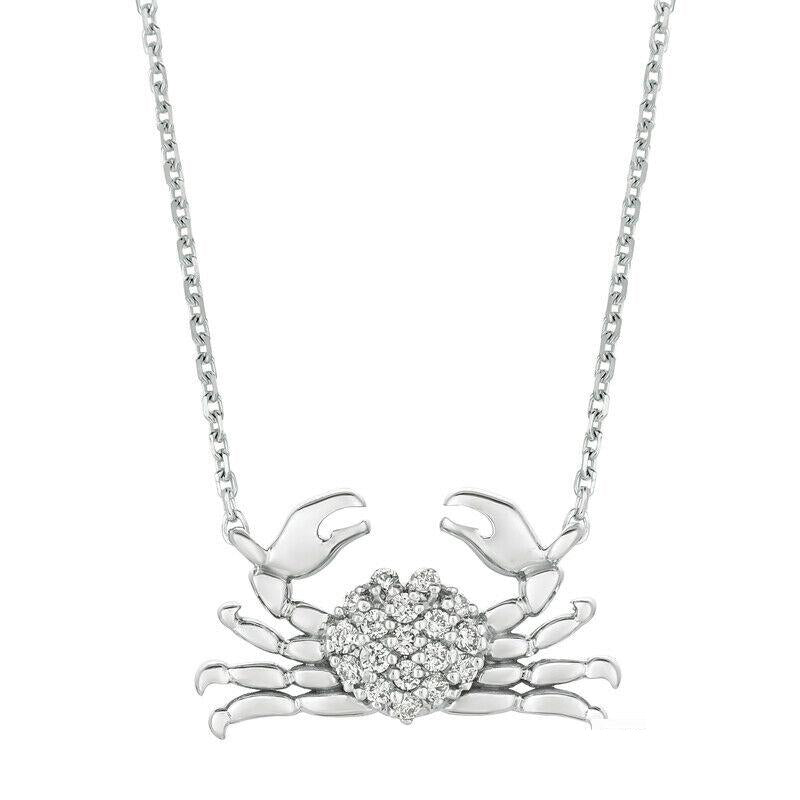 0.18 Carat Natural Diamond Crab Pendant Necklace 14K White Gold 18'' chain