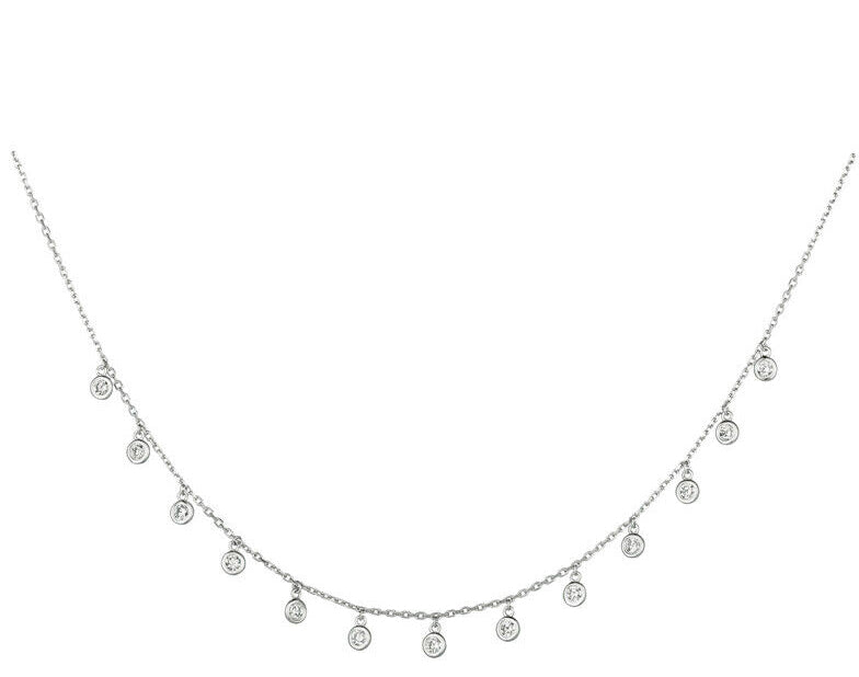 1.50 Carat Natural Diamond Drop Bezel Necklace 14K White Gold