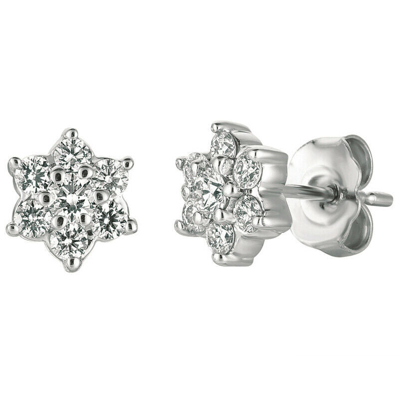 0.50 Ct Natural Diamond Cluster Earrings G-H SI set in 14K White Gold