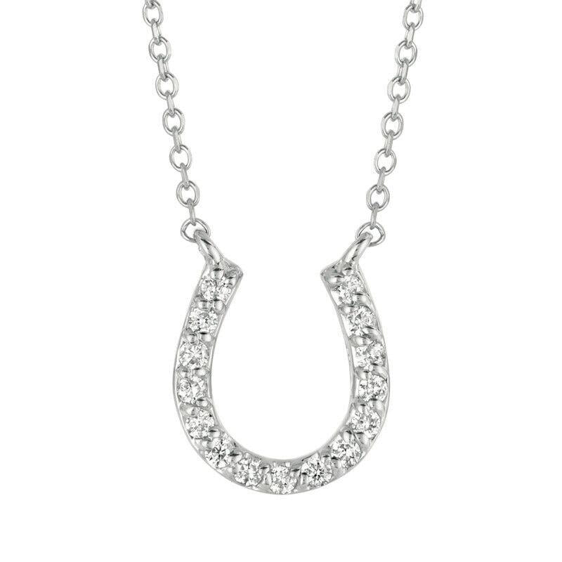 0.15 Carat Natural Diamond Horseshoe Necklace Pendant 14K White Gold G SI 18''