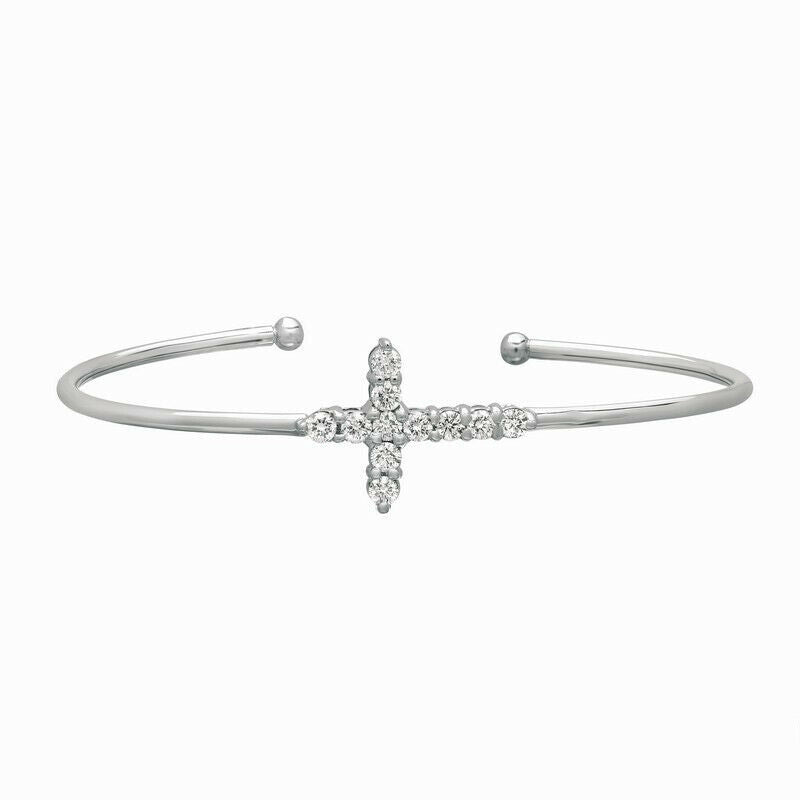 1.05 Carat Natural Diamond Cross Bangle Bracelet G SI 14K White Gold