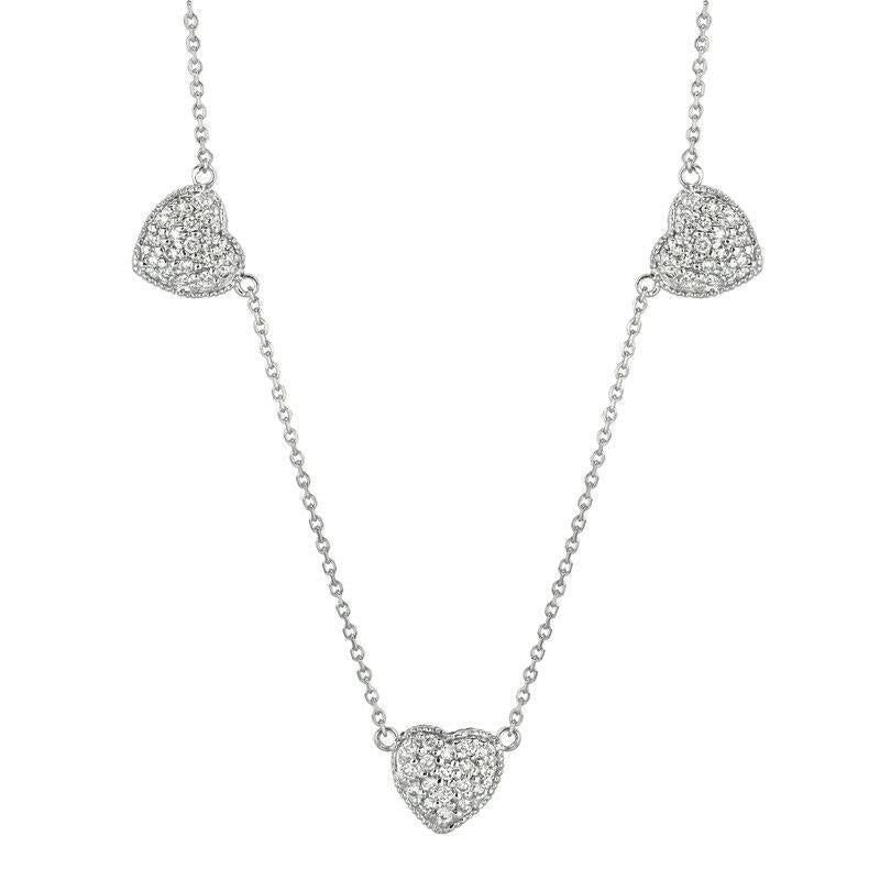 0.65 Carat Natural Diamond Heart Necklace 14K White Gold G SI 17 inches