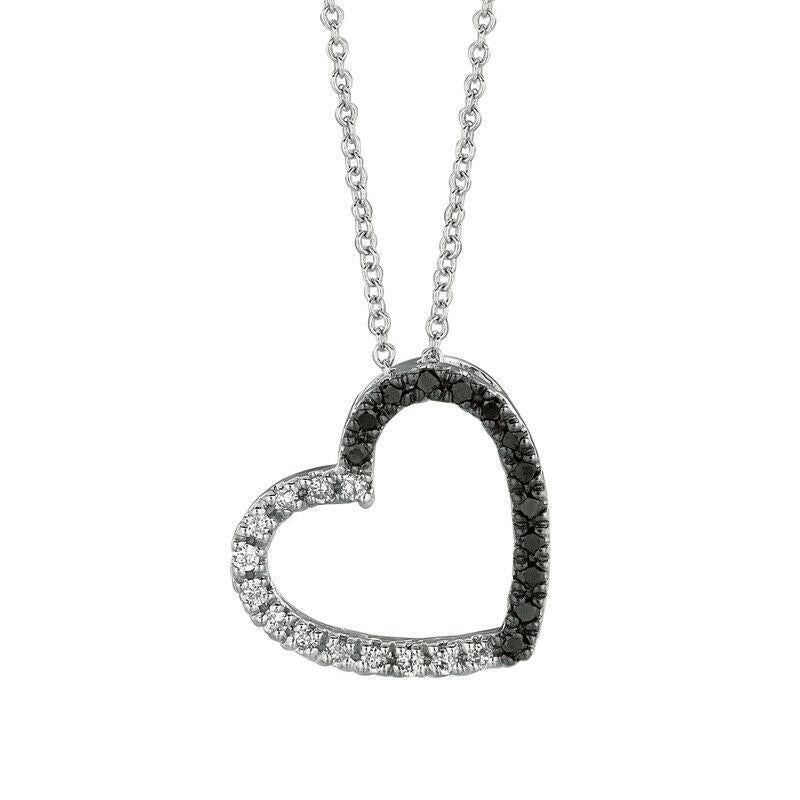0.25 Carat Black and White Diamond Heart Necklace 14K White Gold