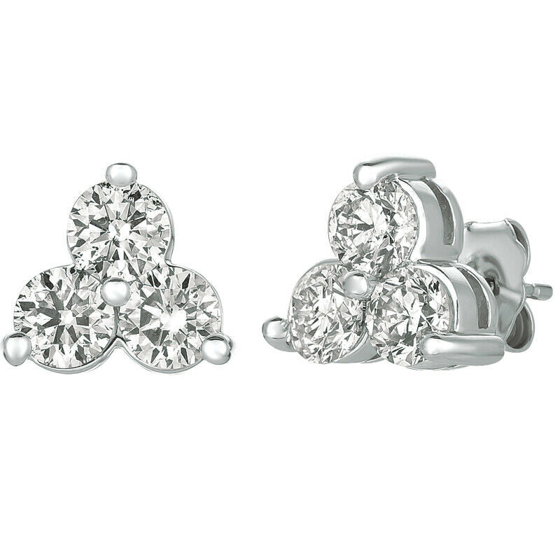 1.00 Carat Natural 3 Diamond Earrings G SI in 14K White Gold