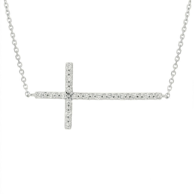 0.20 Carat Natural Diamond Cross Necklace 14K White Gold G SI