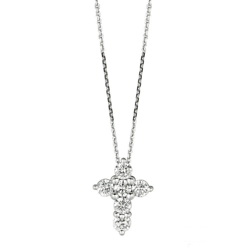 2.01 Ct Natural Diamond Cross Necklace 14K White Gold G SI 18 inches chain