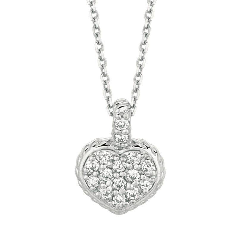 0.25 CT Natural Diamond Heart Necklace Pendant 14K White Gold G SI 18''