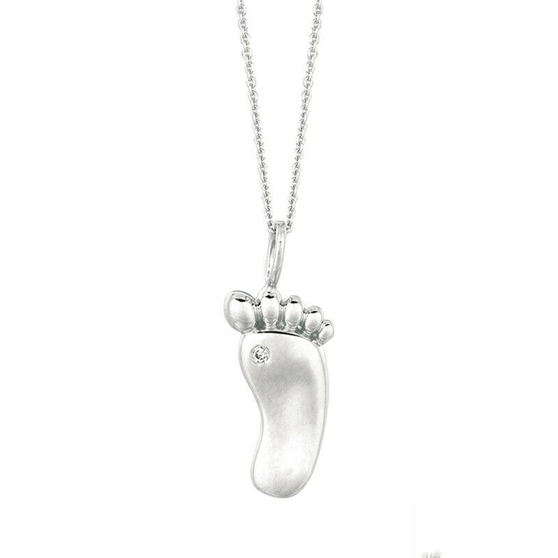 Natural Diamond Foot Pendant Necklace 14K White Gold 18'' chain
